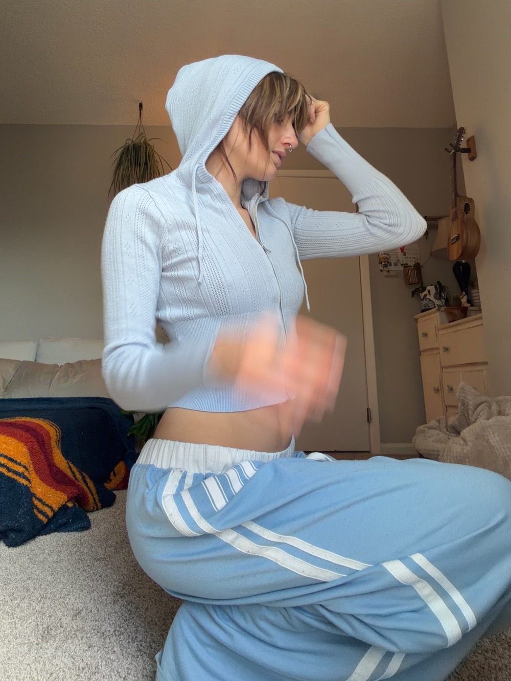 Light Blue Cropped Zip Hoodie and Track Pants Set